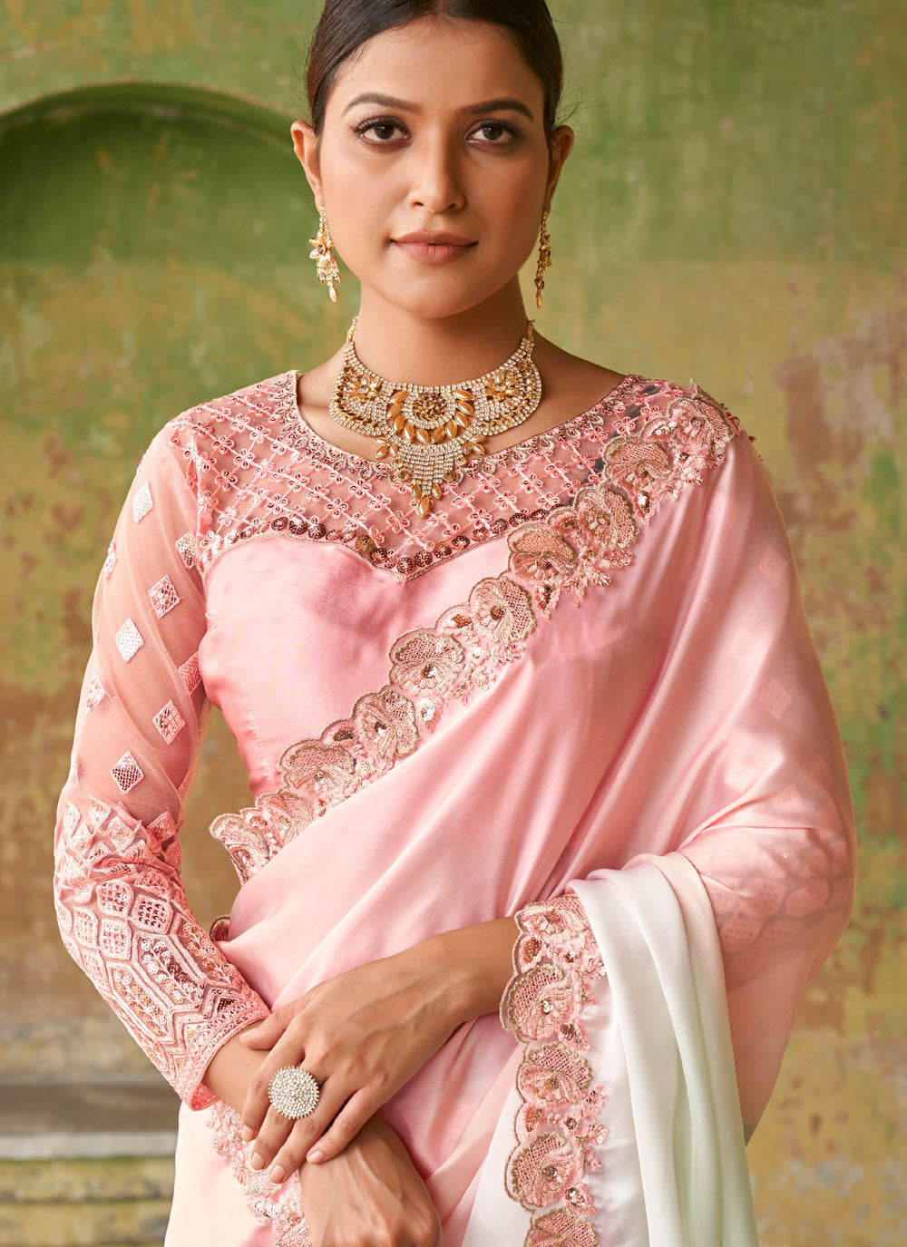 Designer Embroidered Saree In Multi Color