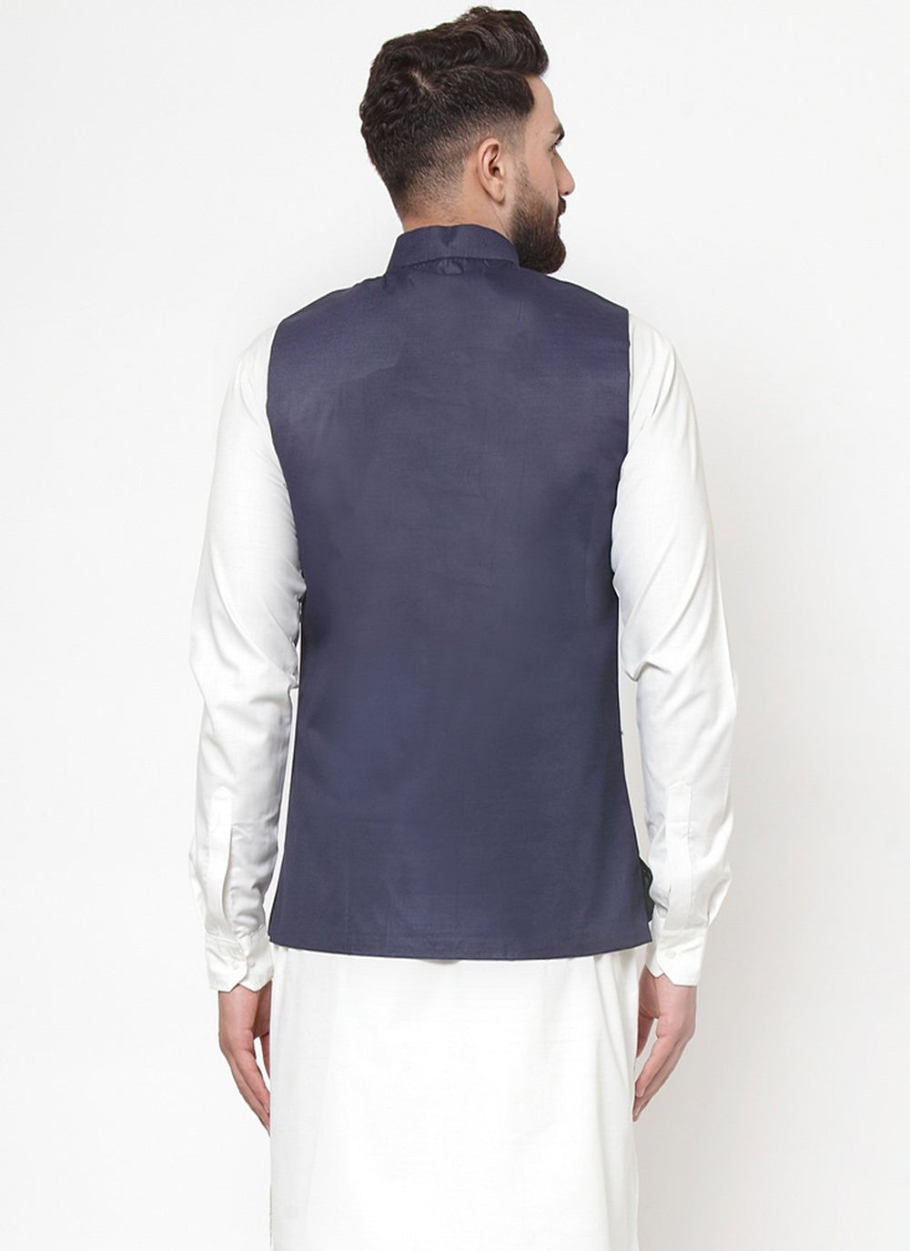 Navy Blue Plain Cotton Nehru Jackets