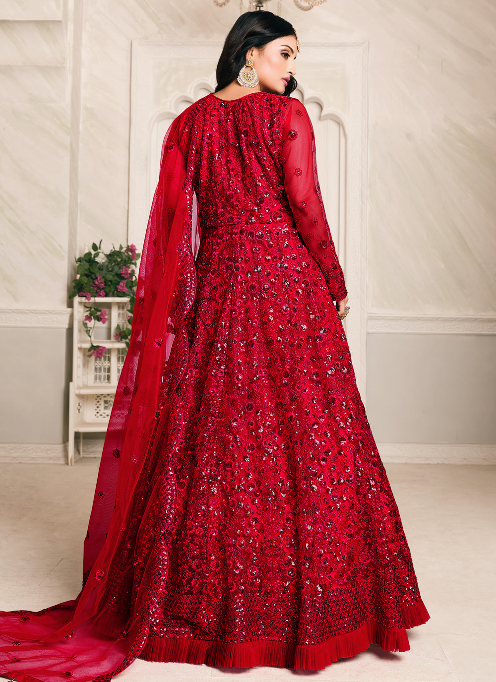 Red Floor Length Anarkali Suit