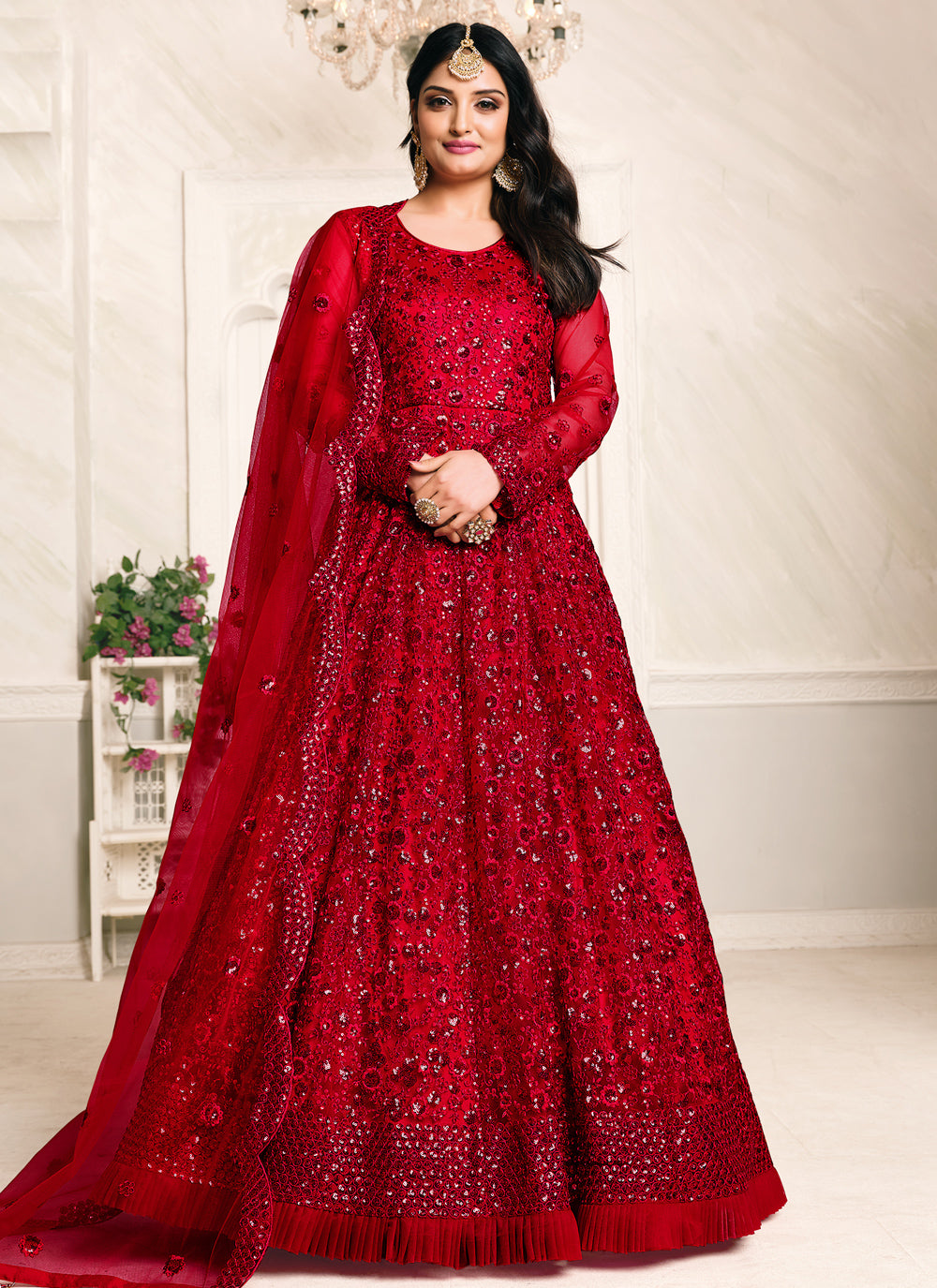 Red Floor Length Anarkali Suit