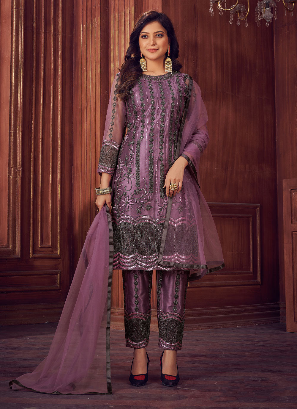 Lavender Net Designer Salwar Suit