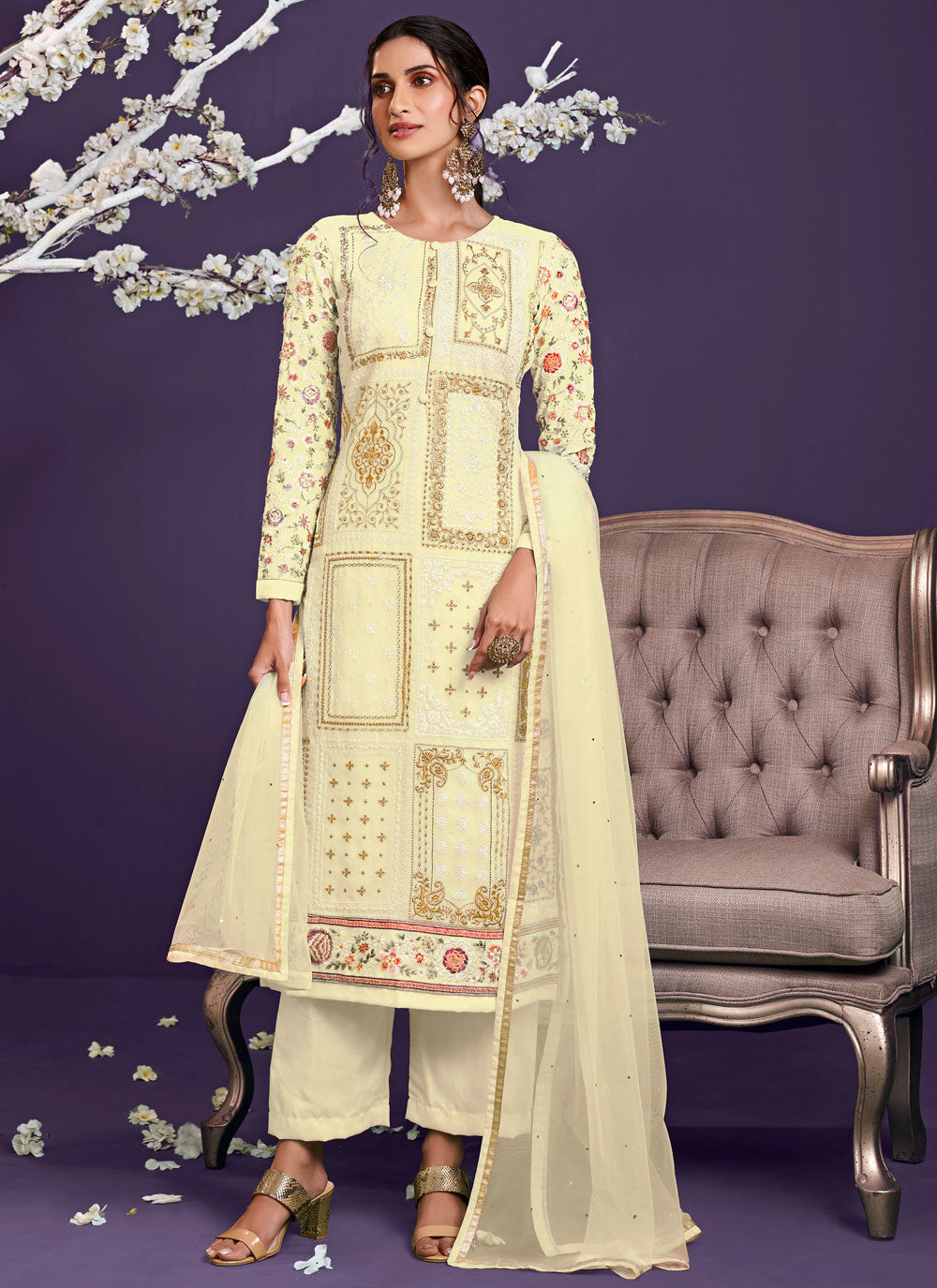 Yellow Faux Georgette Designer Pakistani Suit