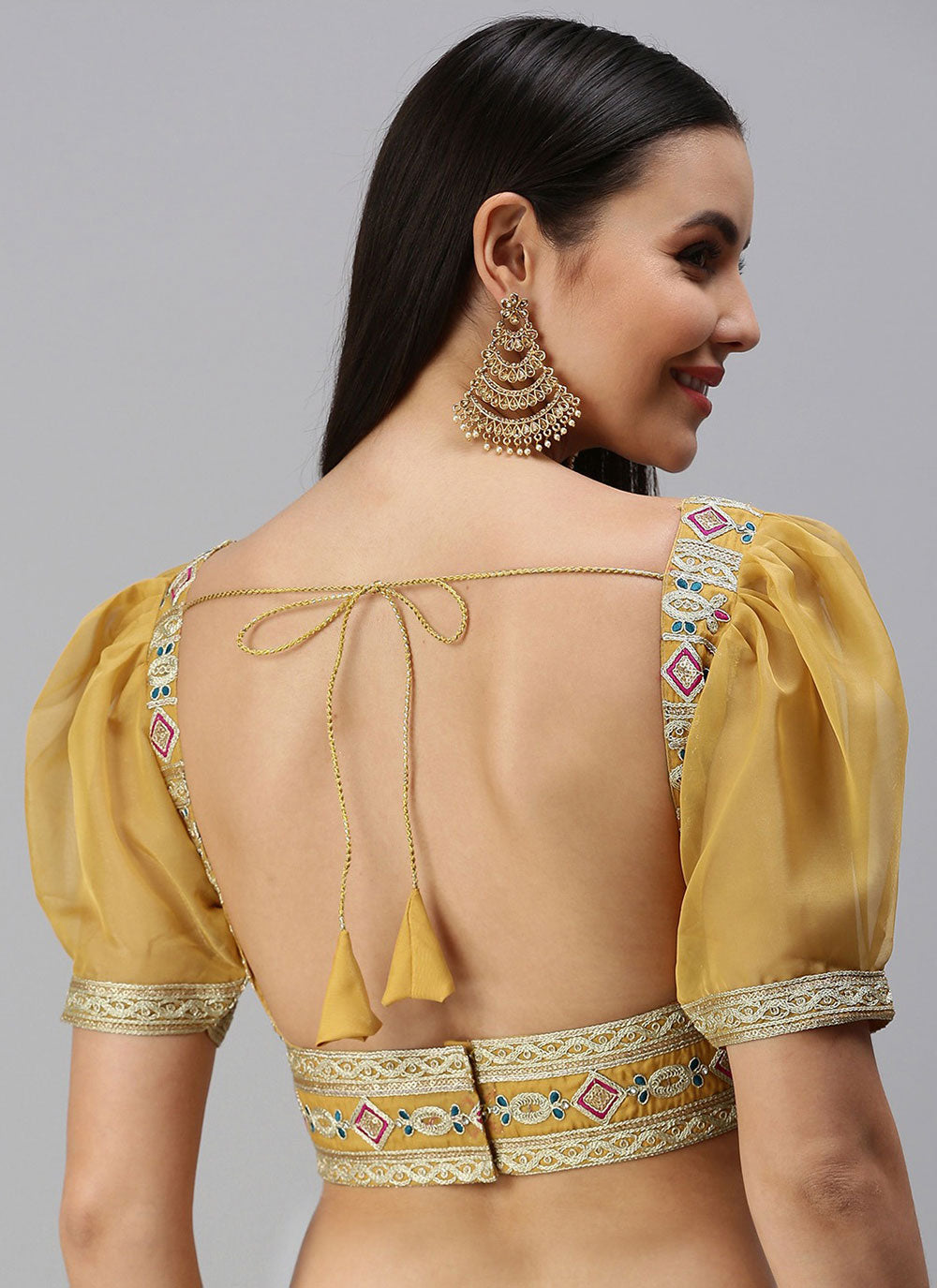 Mustard Organza Embroidered Readymade Blouse