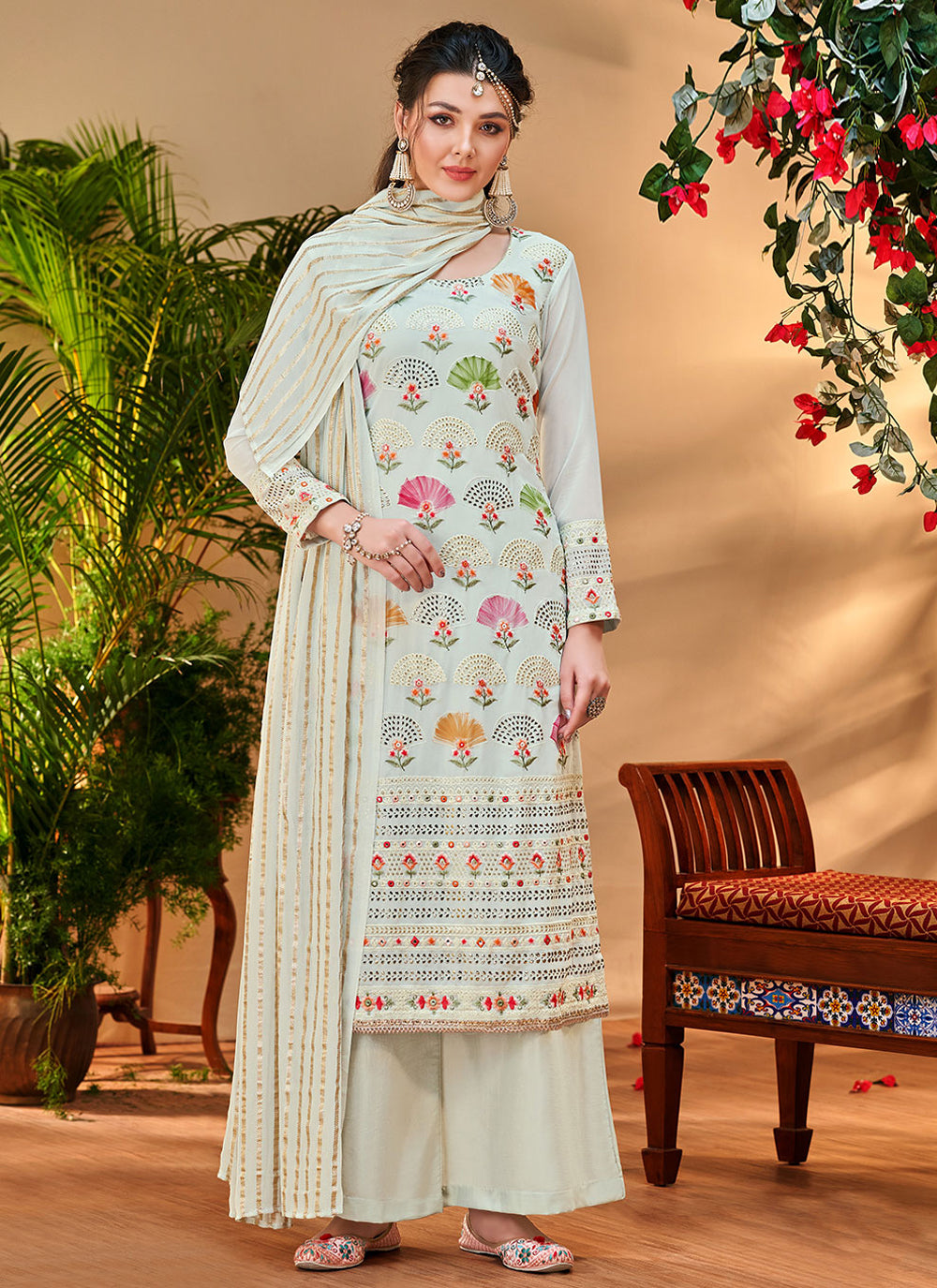 Sea Green Palazzo Salwar Suit For Festival