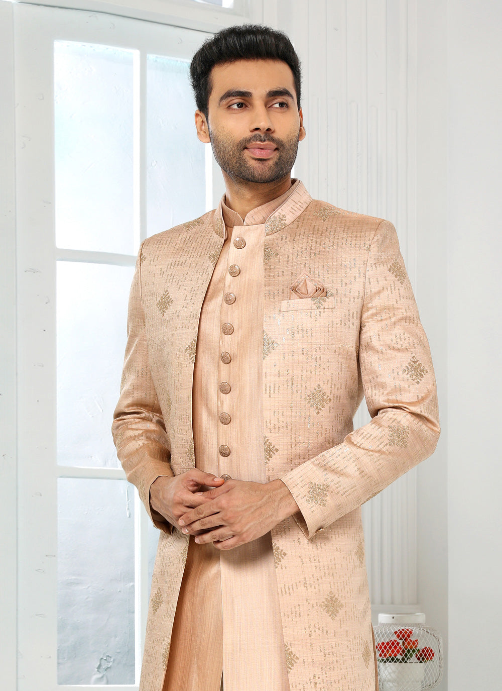 Embroidered Indo Western In Peach