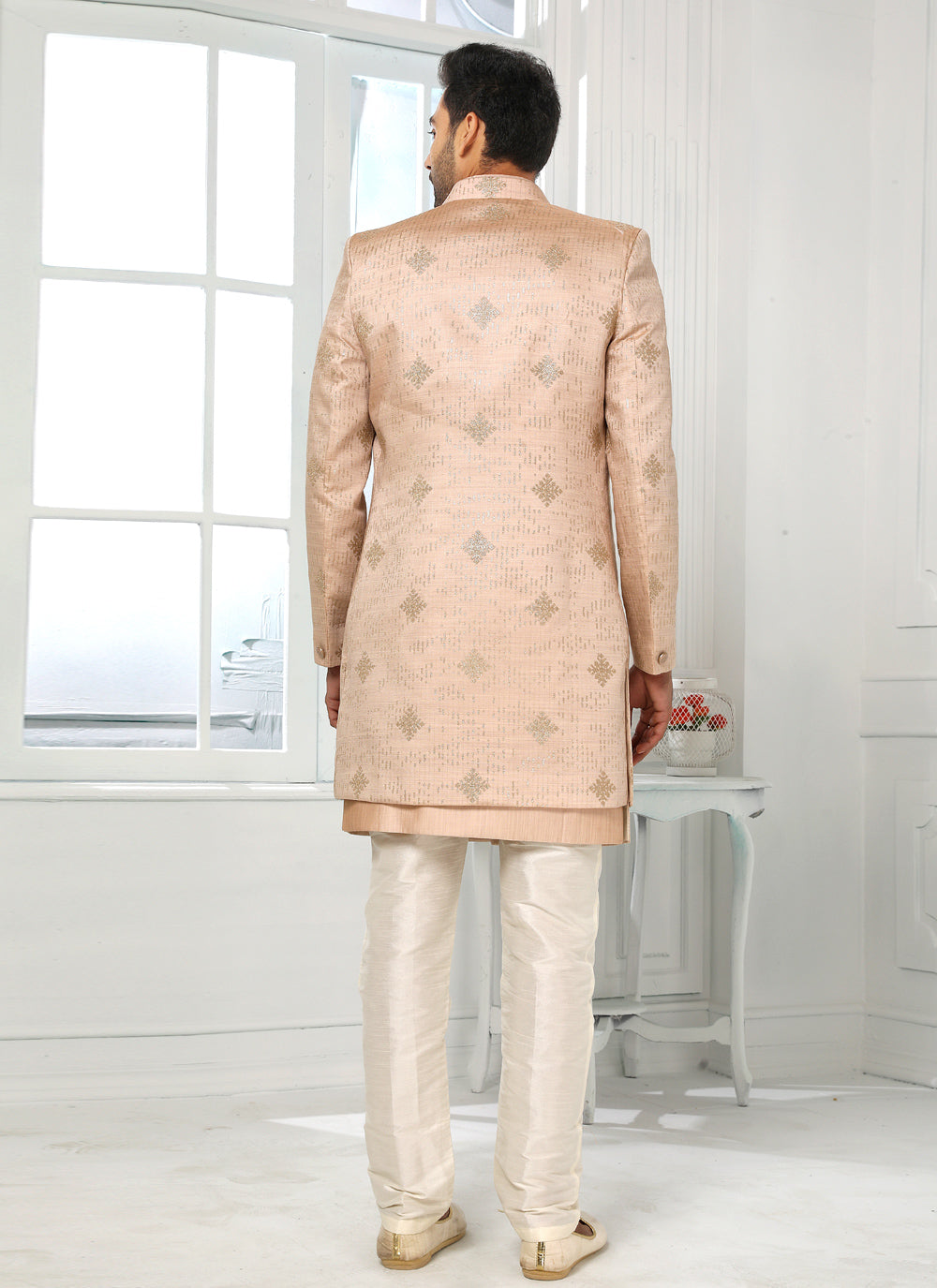 Embroidered Indo Western In Peach