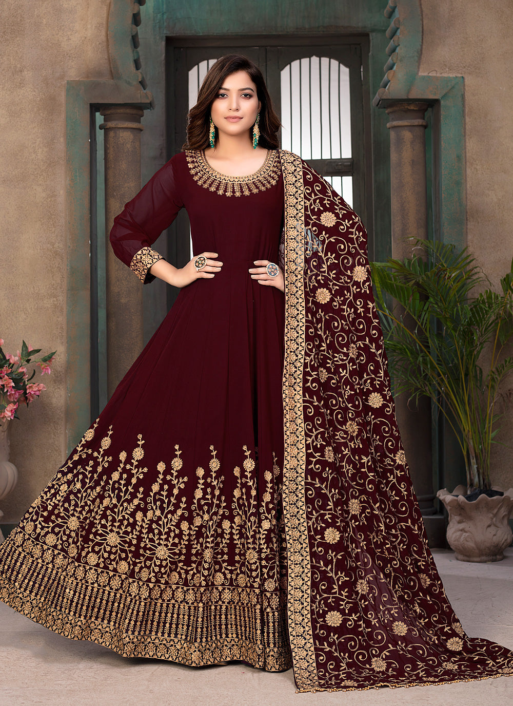 Maroon Floor Length Anarkali Salwar Suit