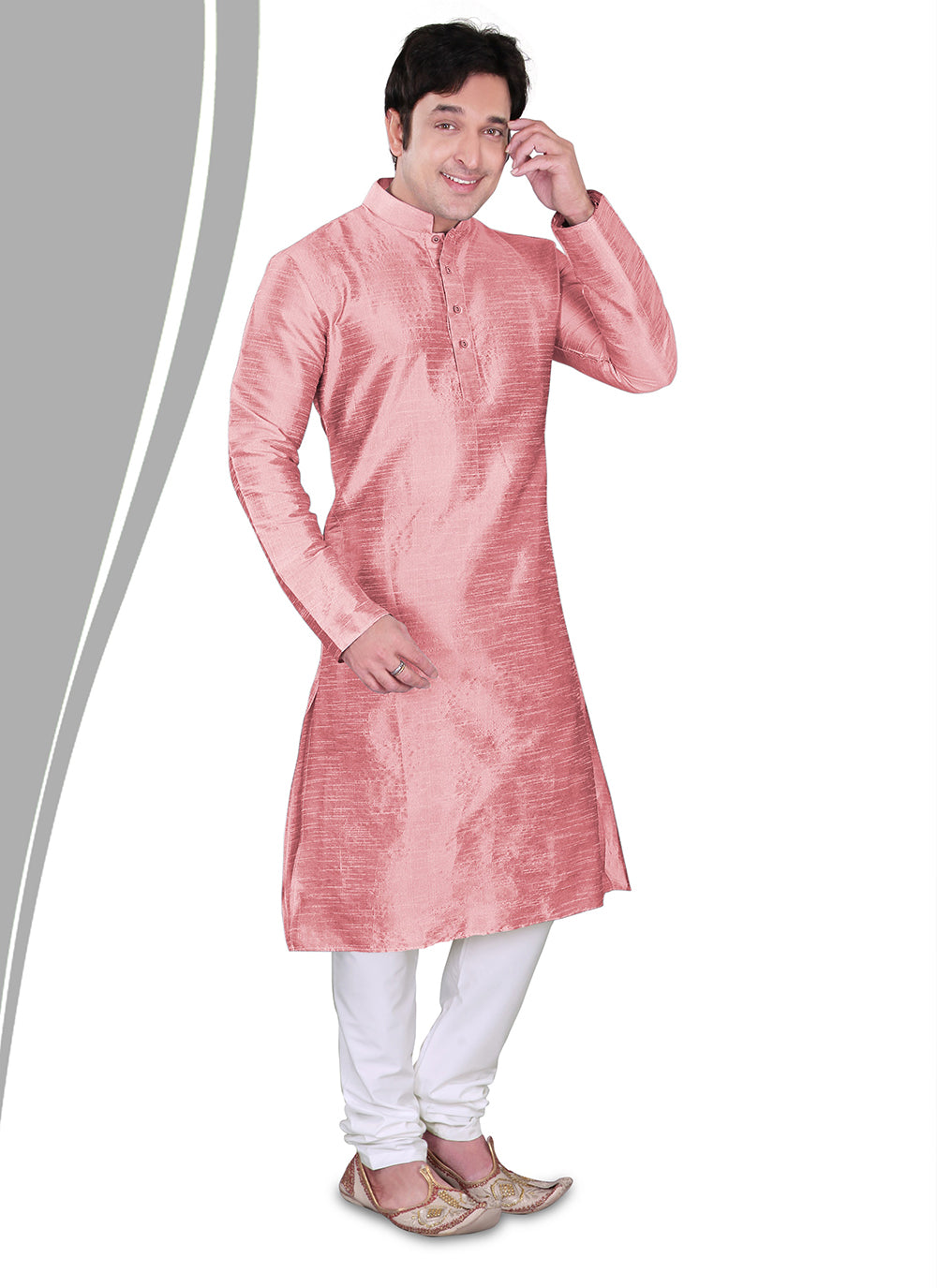 Kurta Pyjama Plain Dupion Silk In Pink