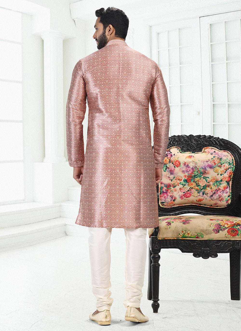 Pink Color Kurta Pyjama For Banarasi Silk