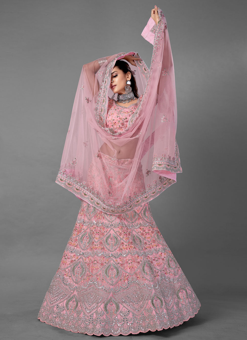 Sangeet Net Dori Work Lehenga Choli In Pink
