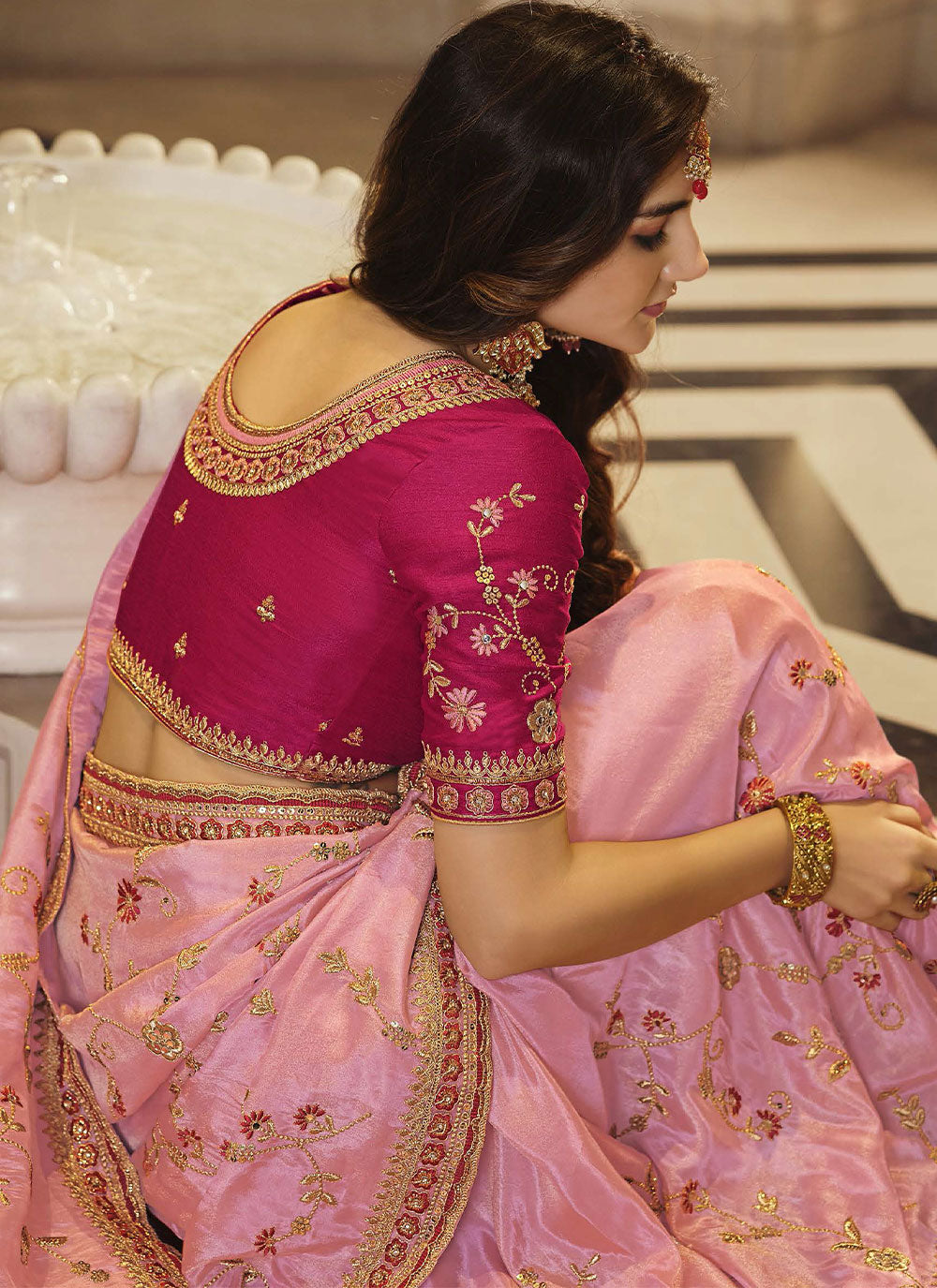 Embroidered Pink Fancy Ceremonial Saree