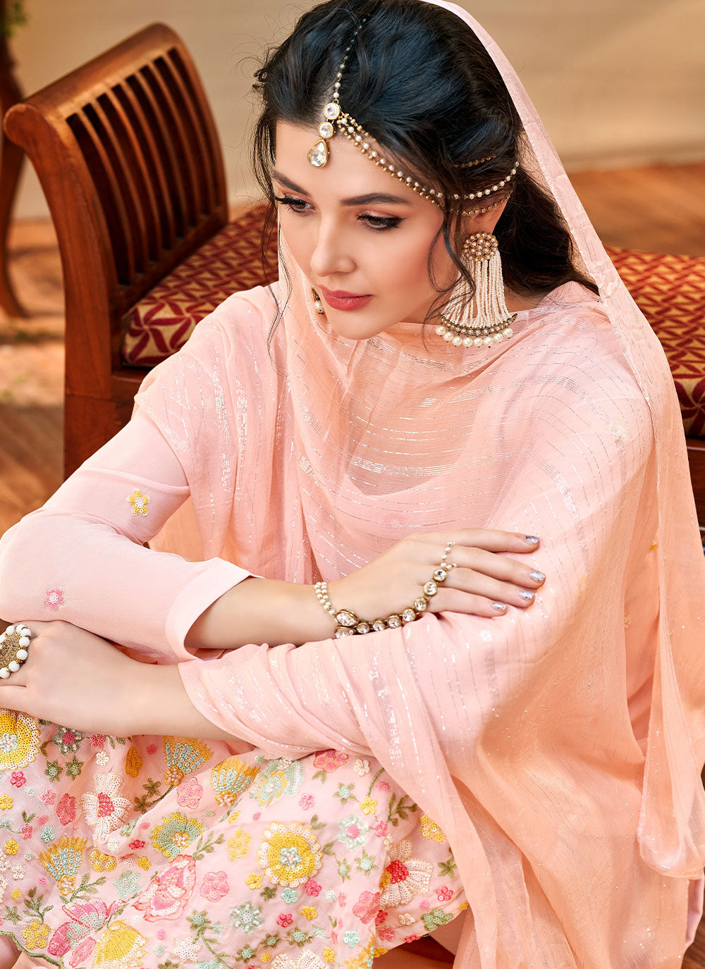 Pink Embroidered Long Length Salwar Suit 
