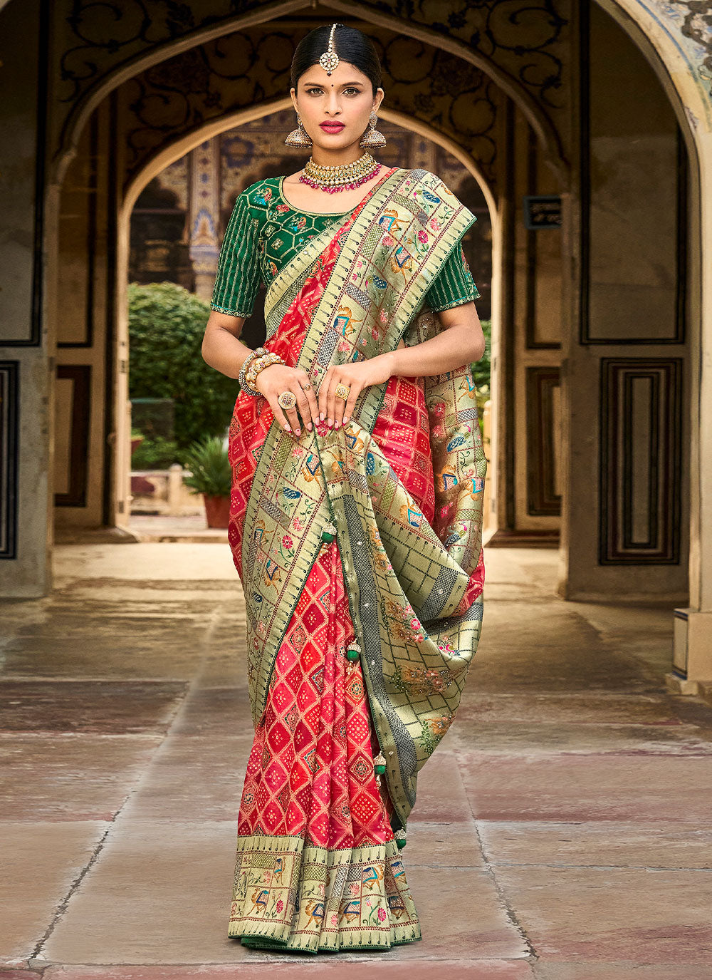 Classic Pink Embroidered Handwork Saree