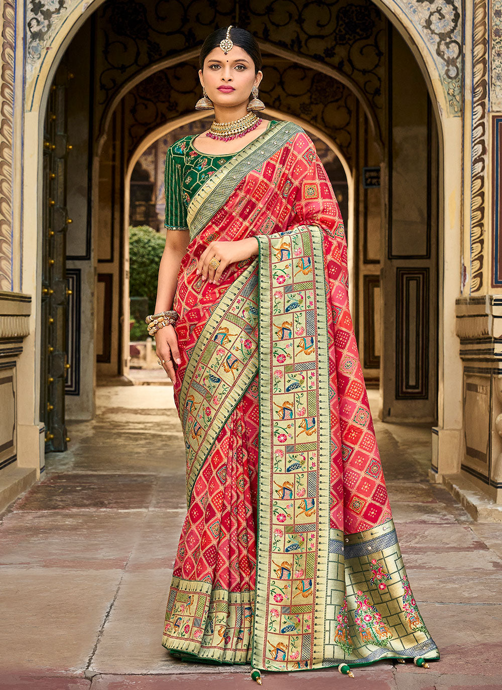 Classic Pink Embroidered Handwork Saree