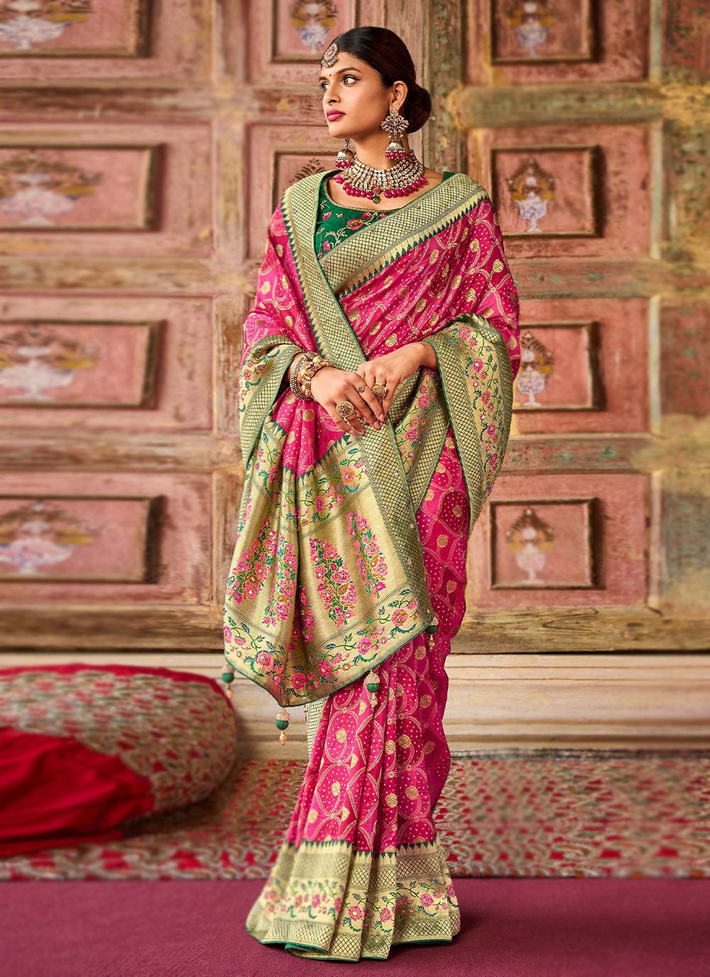 Wedding Satin Silk Trendy Saree In Pink Color