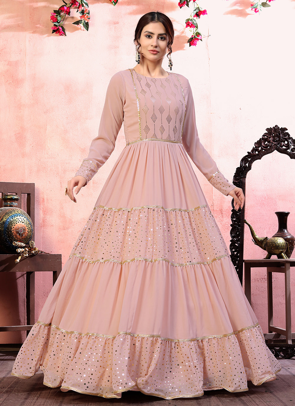 Pink Sequin Designer Gown