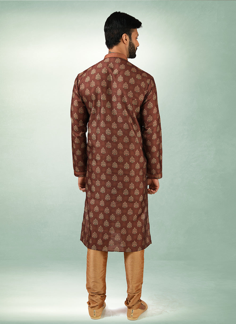Brown Art Silk Printed Kurta Pajama