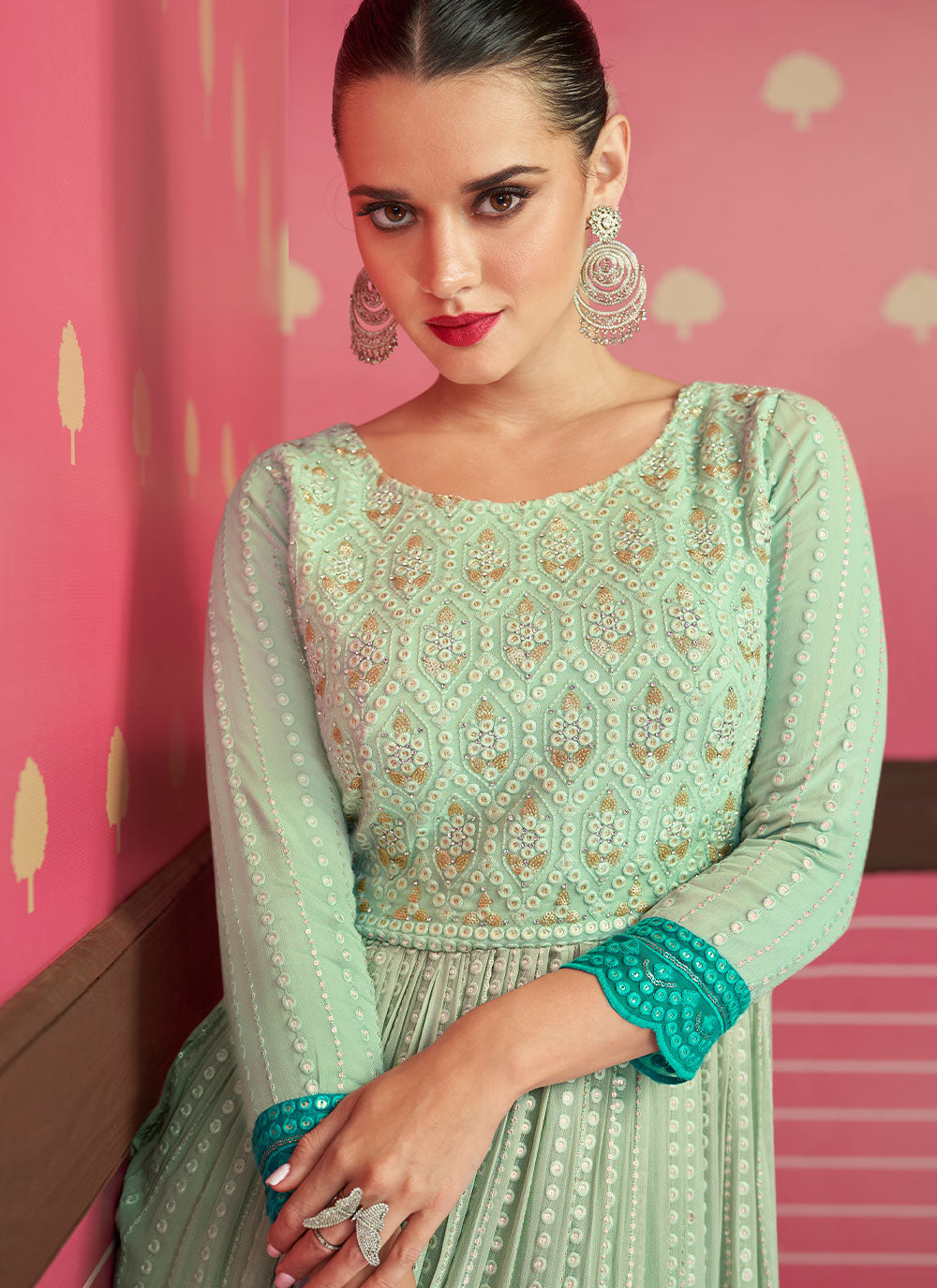 Embroidered Readymade Salwar Kameez In Green
