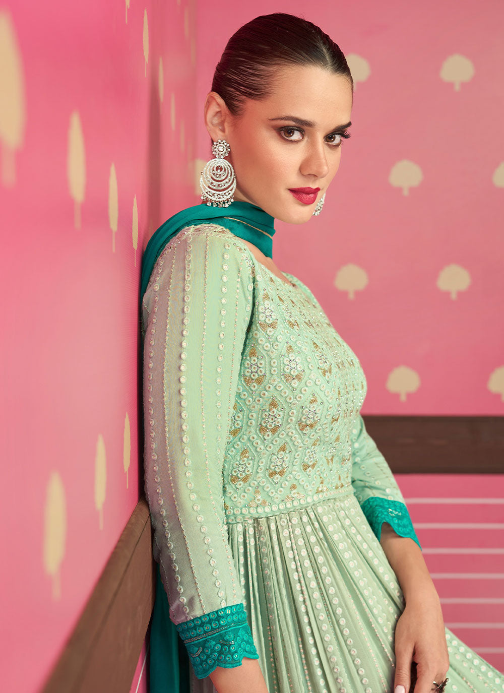 Embroidered Readymade Salwar Kameez In Green