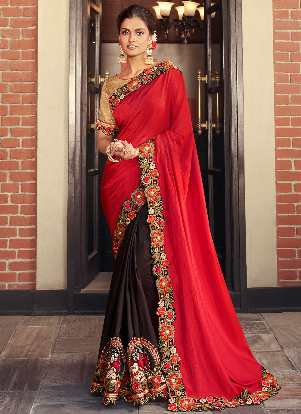 Traditional Saree in Brown and Orange