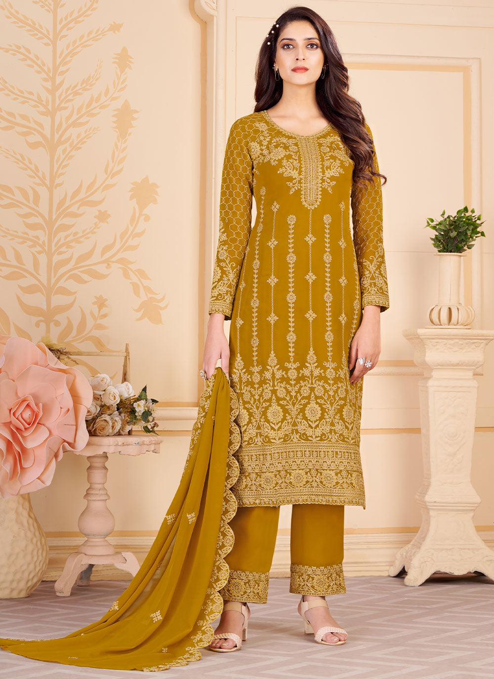 Embroidered Straight Salwar Kameez For Party