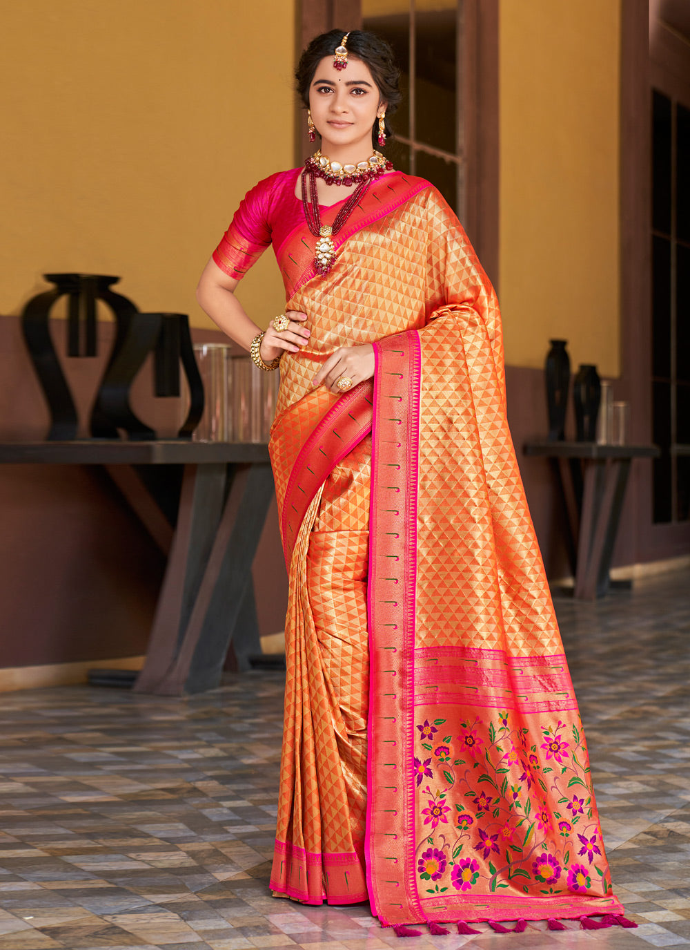 Orange Weaving Classic Designer Saree