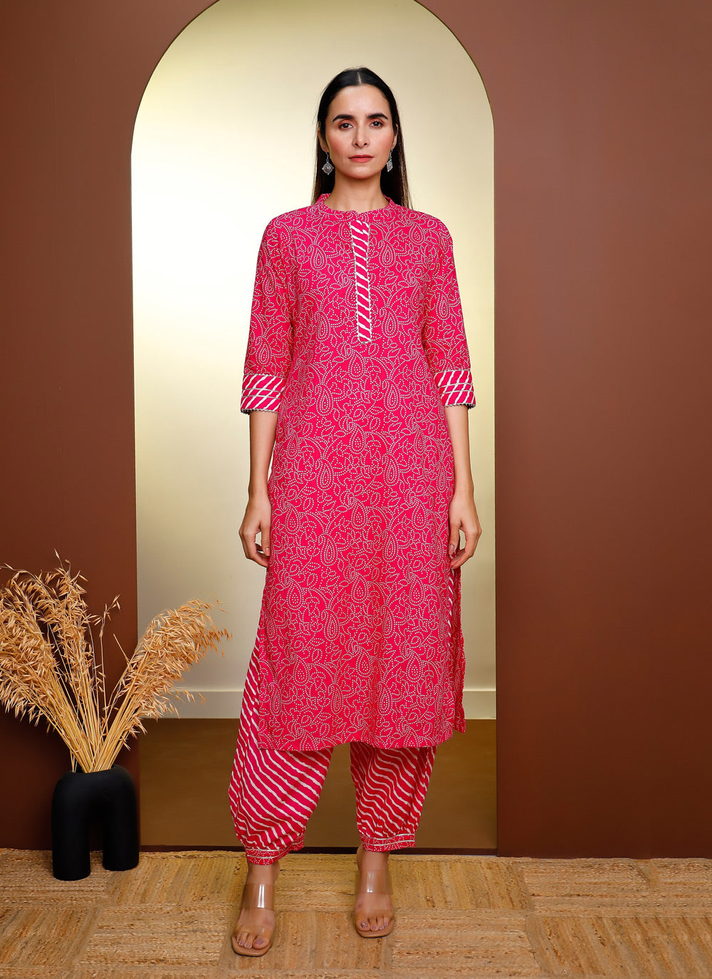Printed Hot Pink Punjabi Suit