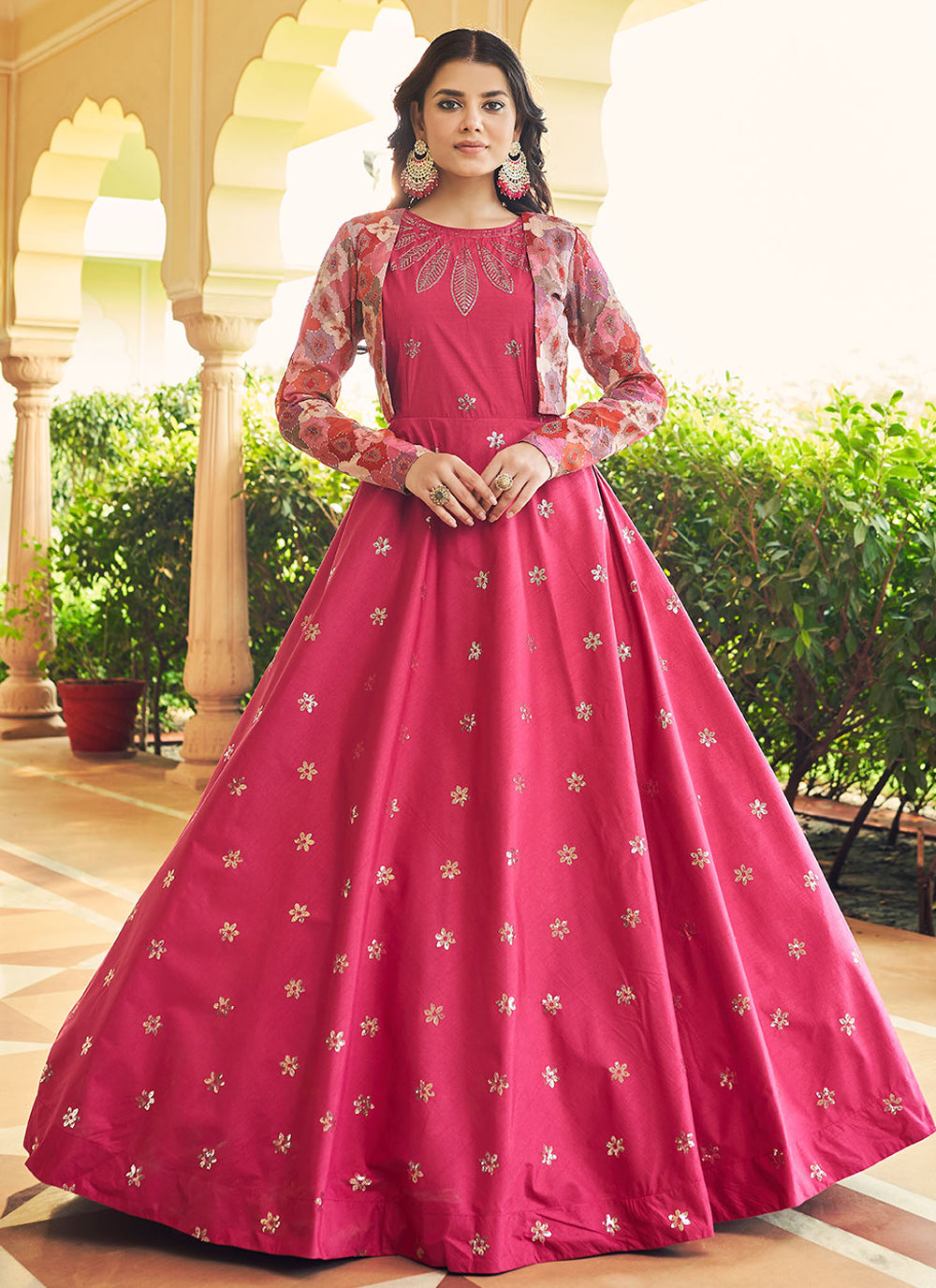Party Wear Designer Gown In Pink Color