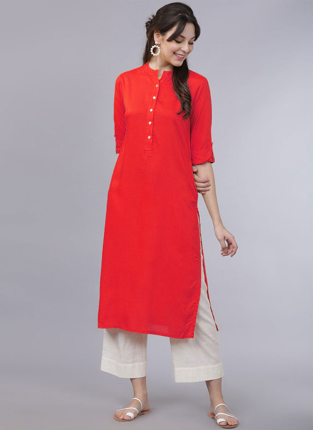 Red Rayon Kurti For Festival
