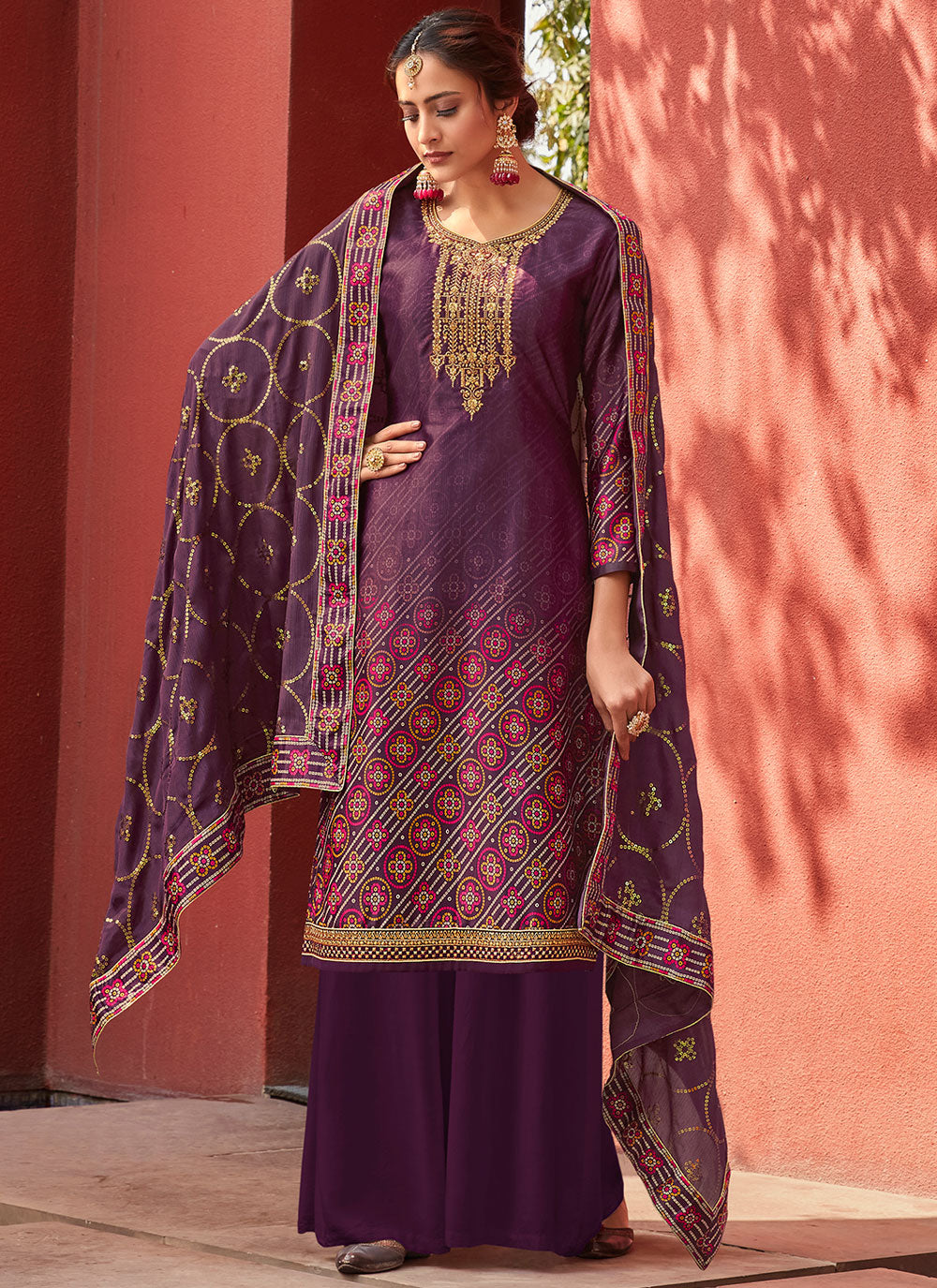 Embroidered Purple Designer Palazzo Salwar Suit