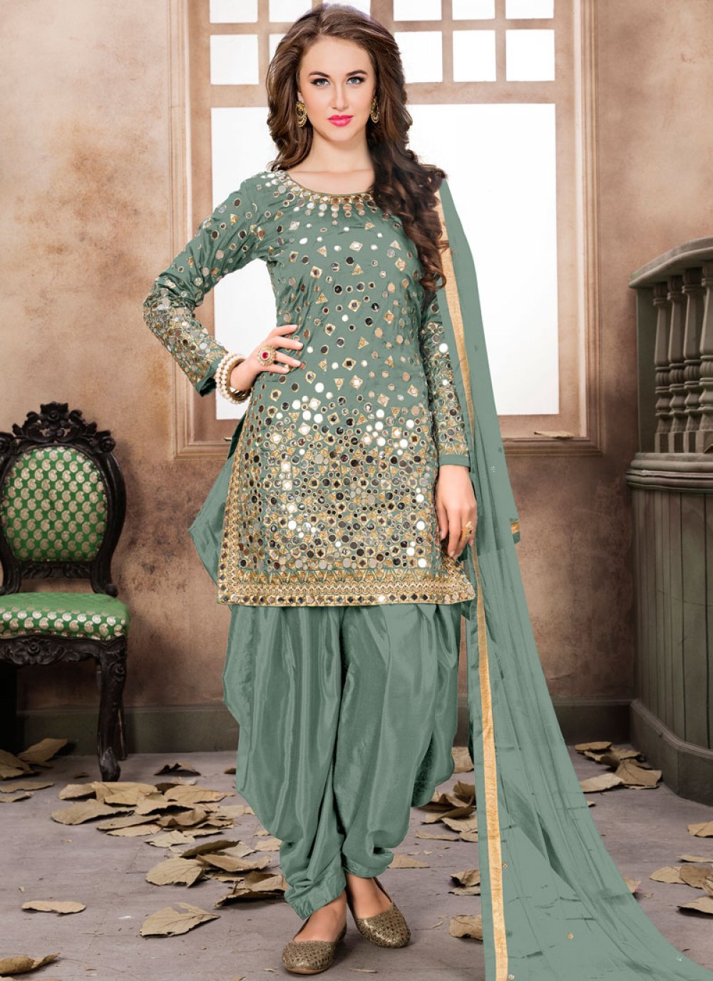 Embroidered Sea Green Designer Patiala Suit