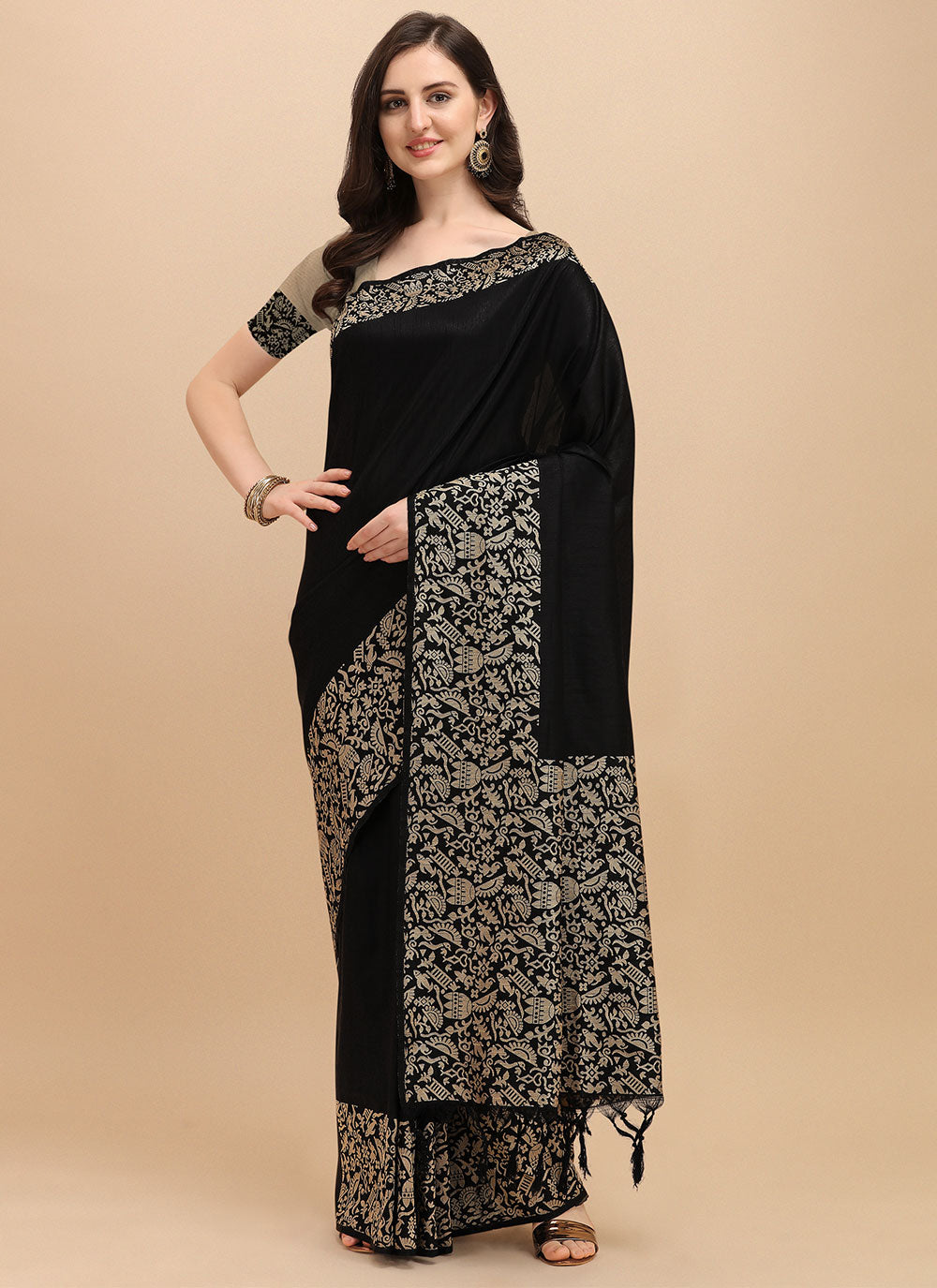 Black Banglori Silk Woven Zari Saree