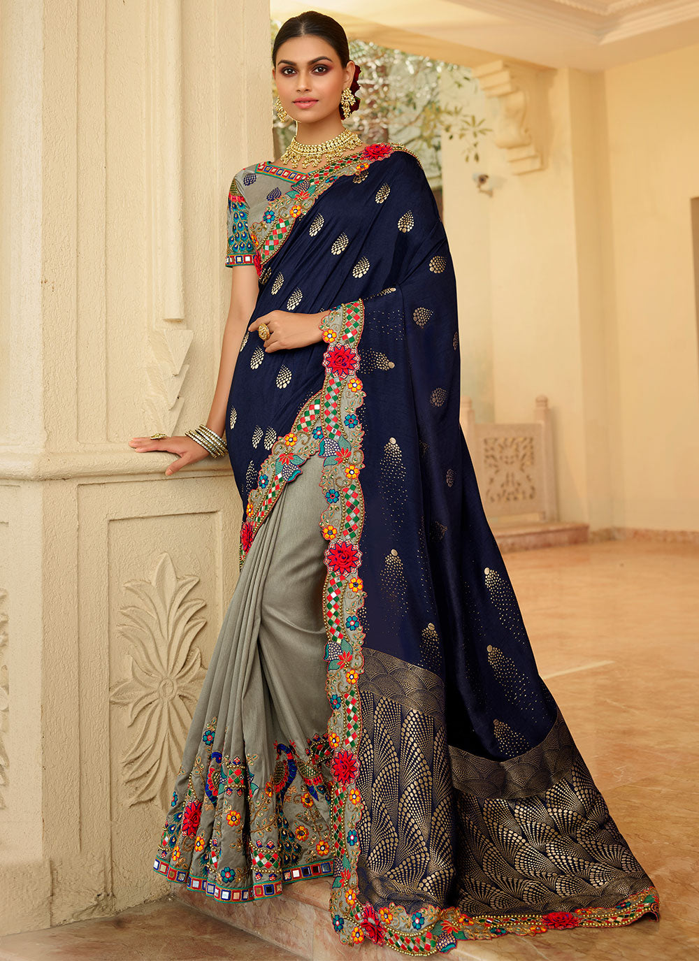 Thread Silk Saree in Multi Colour