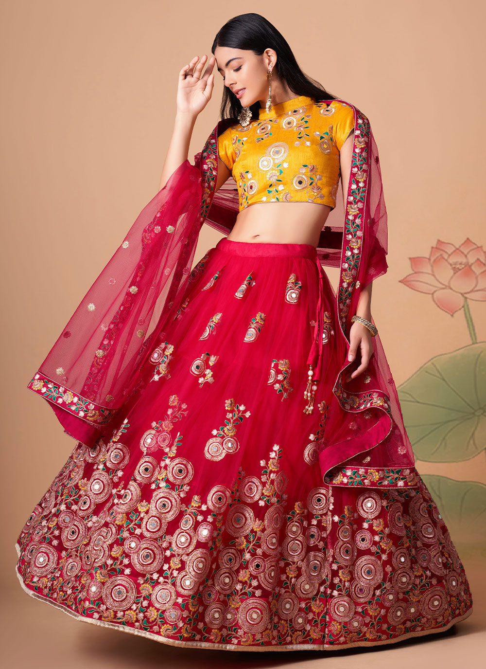 Hot Pink With Mirror Trendy Lehenga Choli For Wedding
