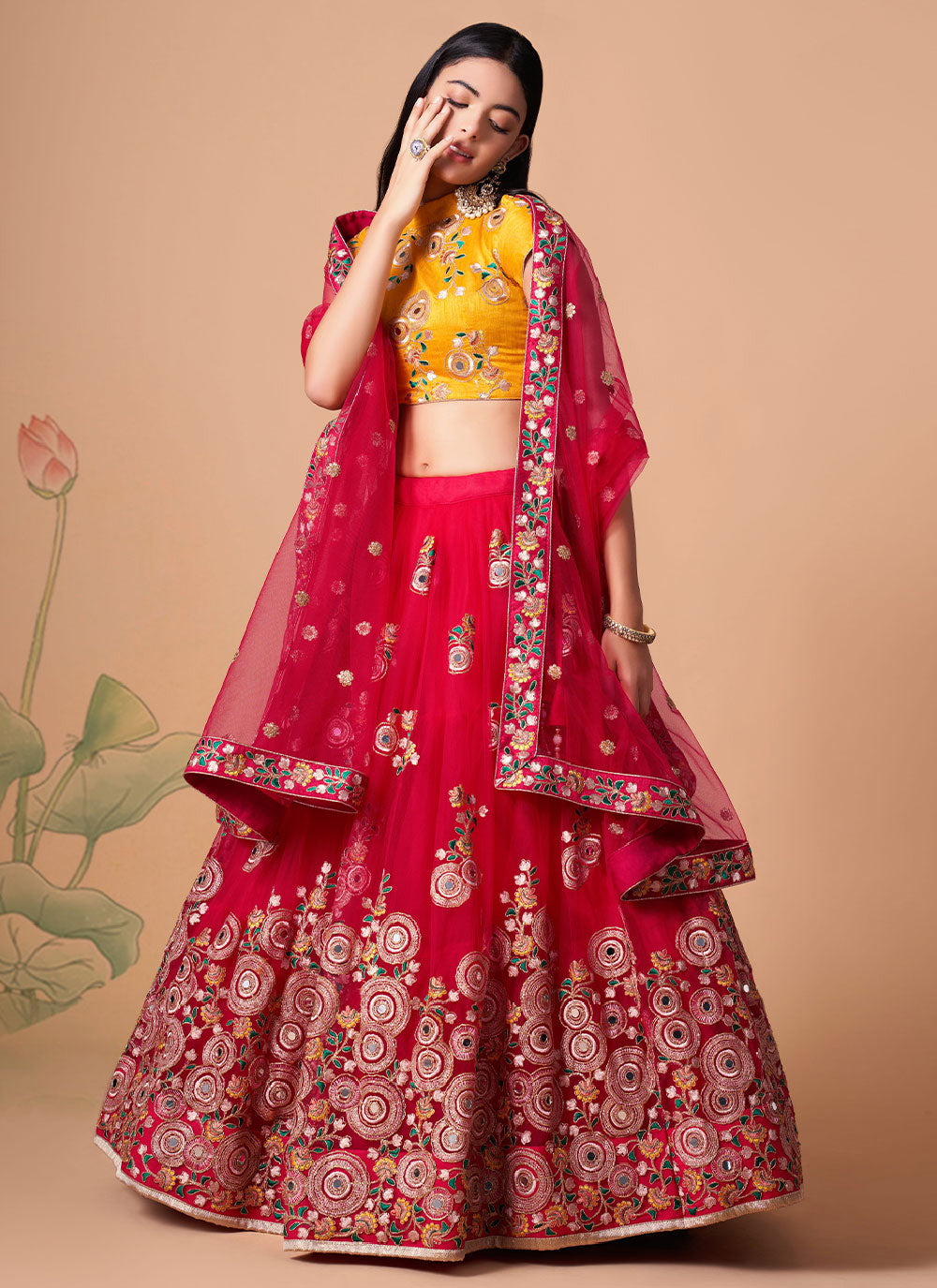 Hot Pink With Mirror Trendy Lehenga Choli For Wedding