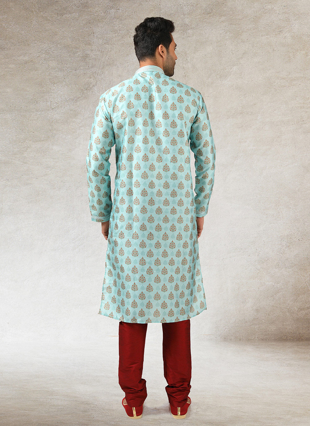 Printed Kurta Pajama In Turquoise