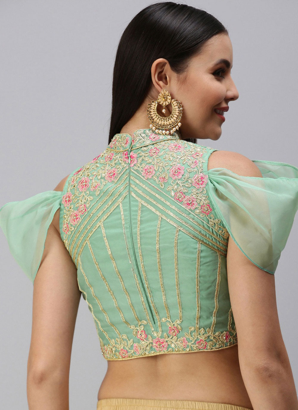 Embroidered Turquoise Blouse For Festival