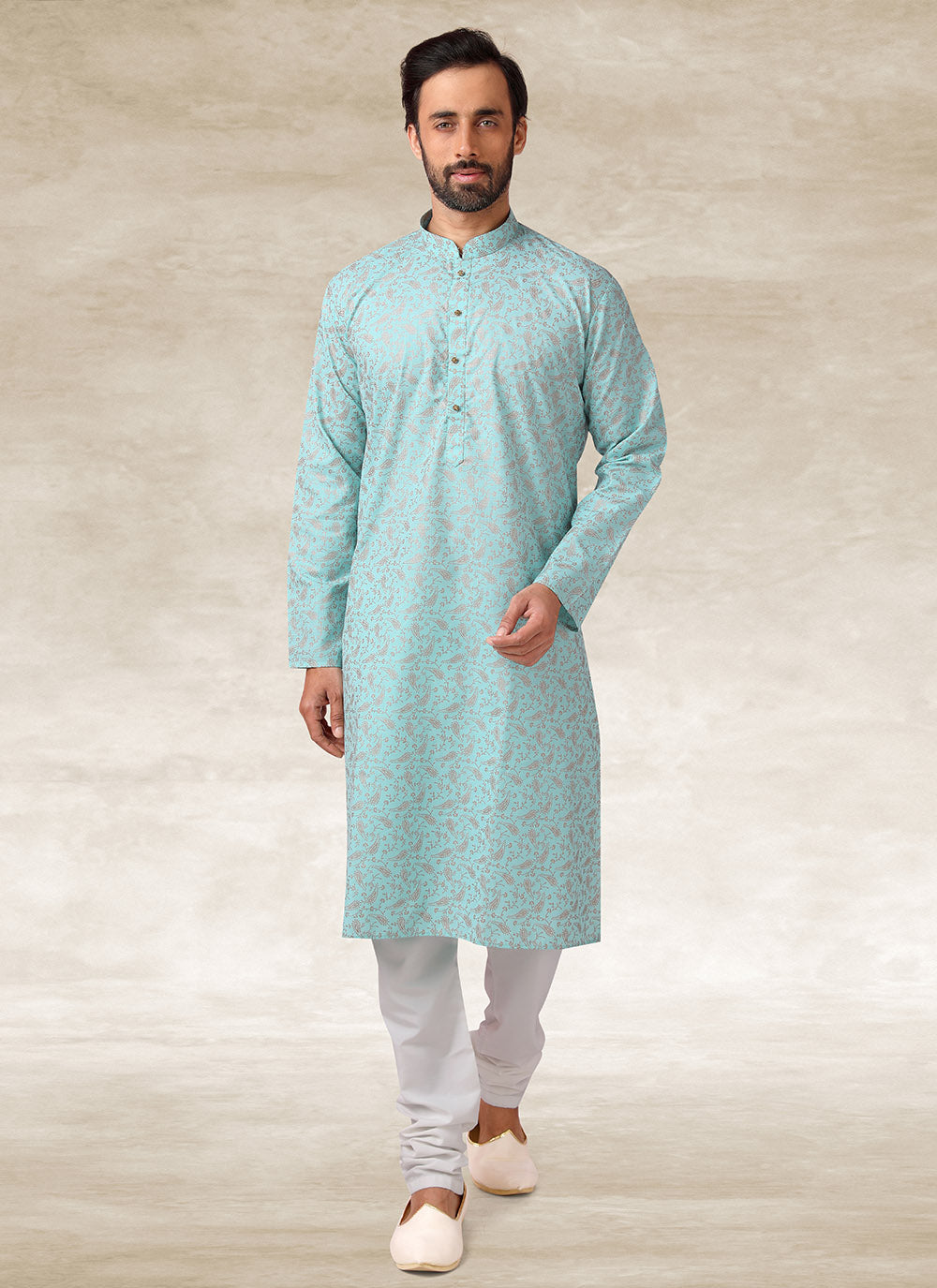 Turquoise Handloom Cotton Kurta Pajama