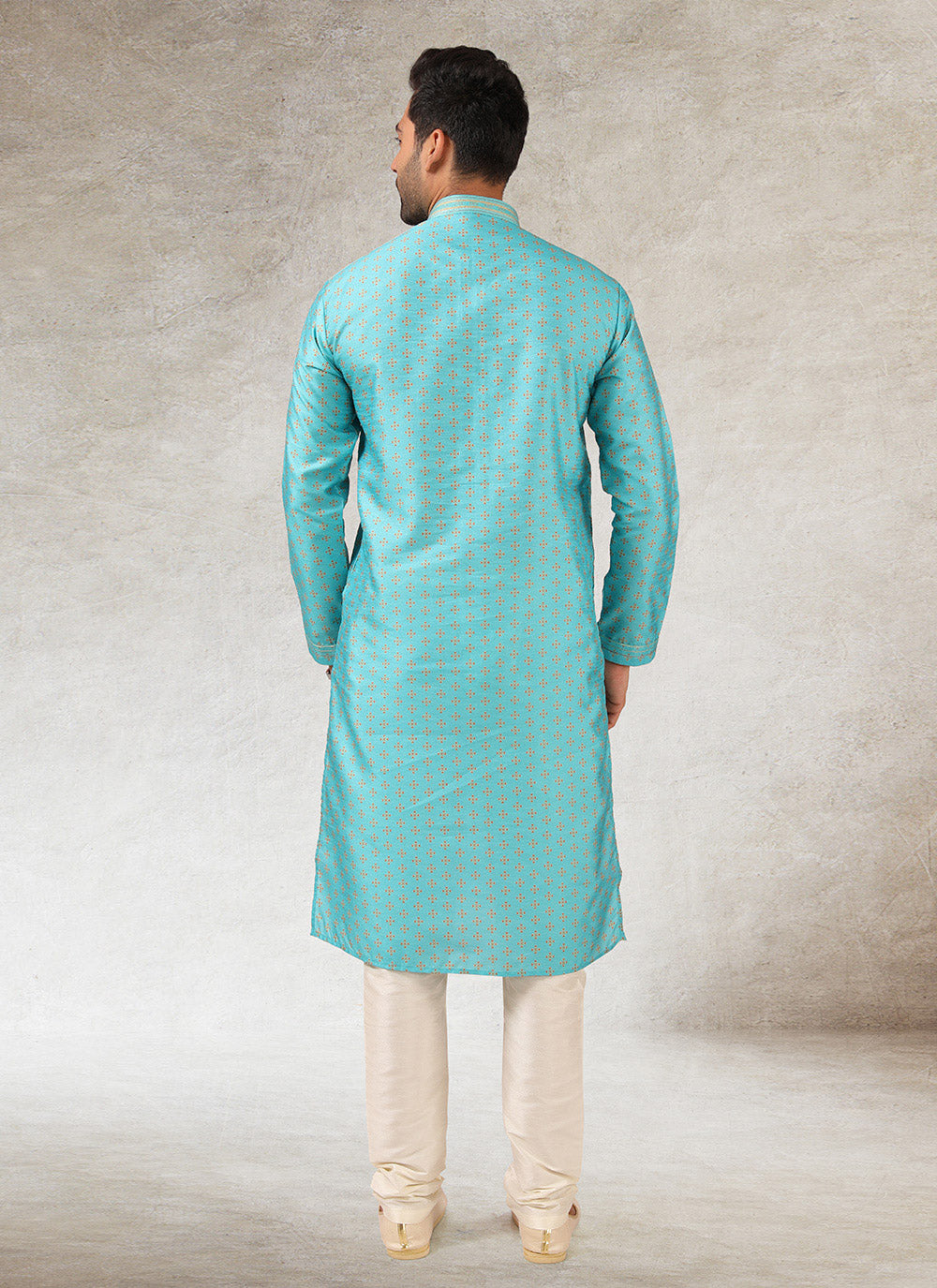 Printed Turquoise Art Silk Kurta Pajama