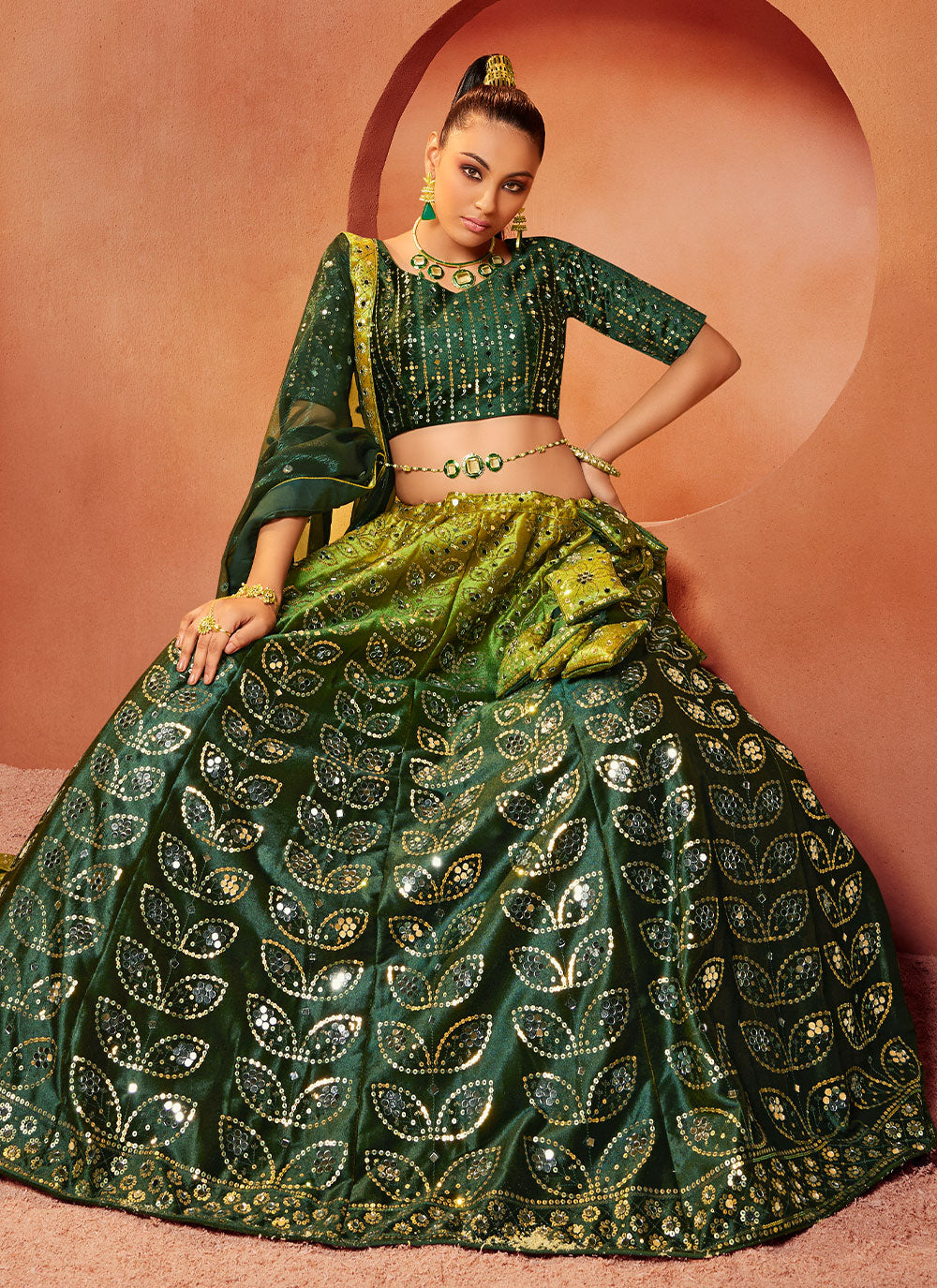 Embroidered Sangeet Lehenga Choli In Green Color