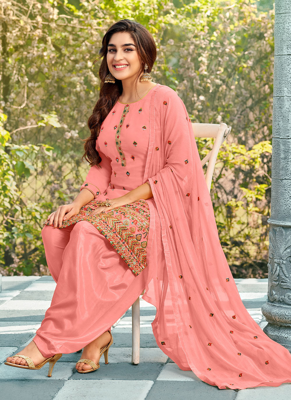 Pink Sequins Georgette Patiala Salwar Kameez
