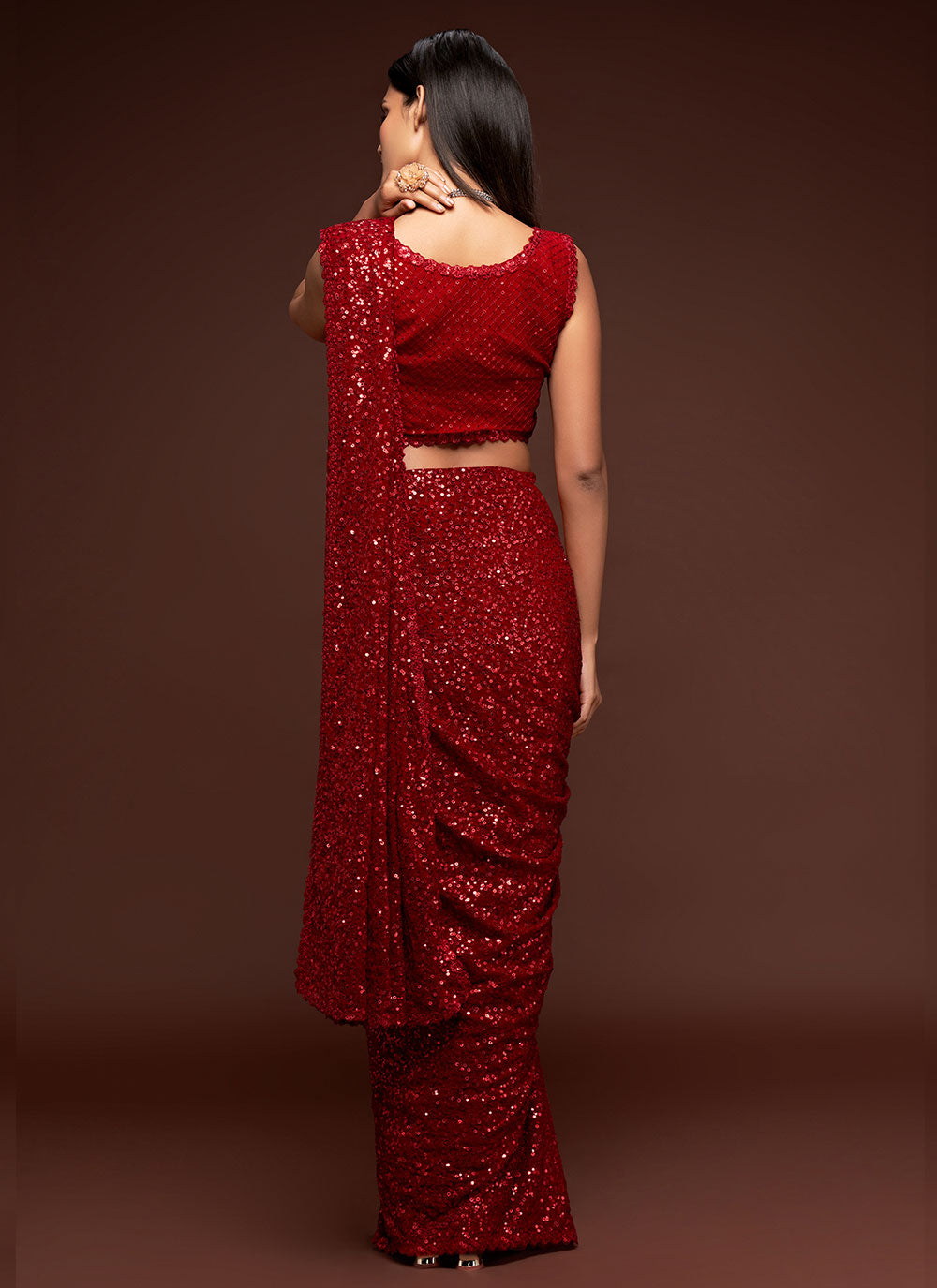 Red Sequins Classic Designer Saree