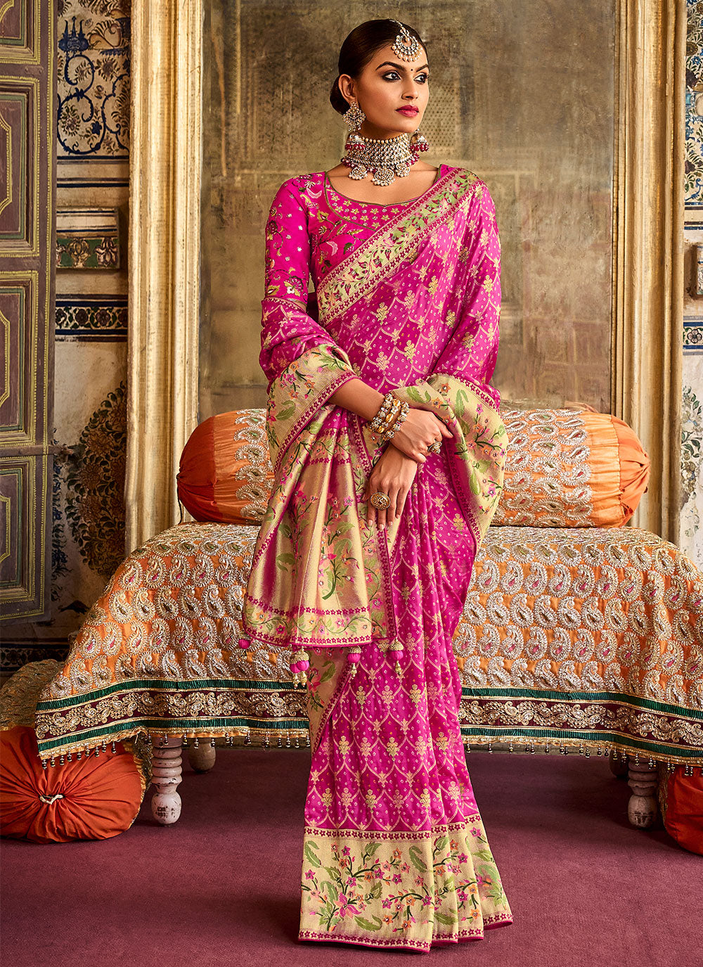 Silk Weaving Traditional Saree In Pink Color