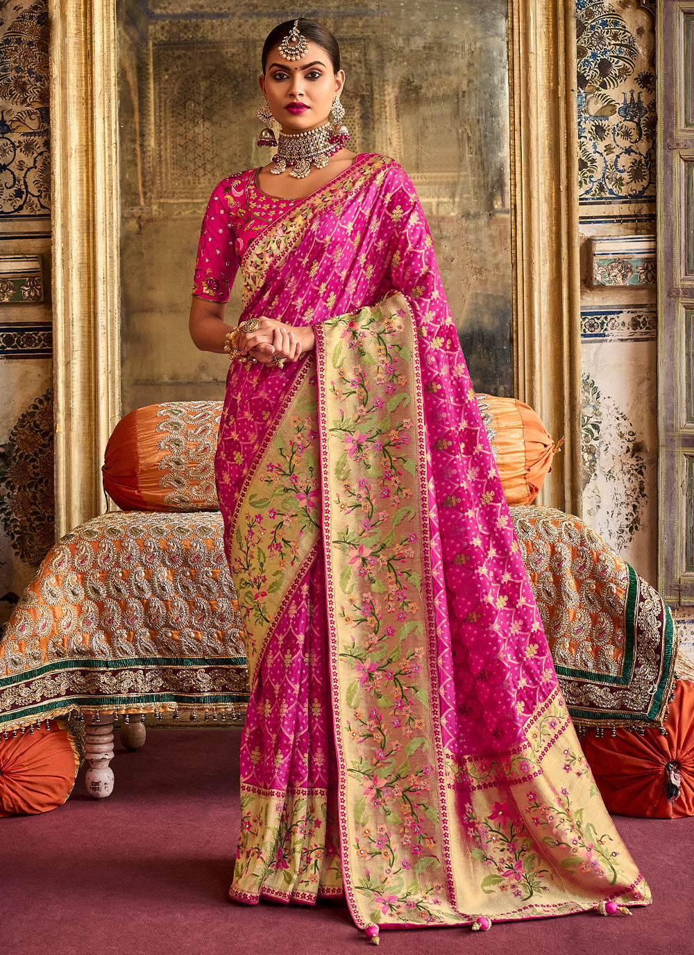Silk Weaving Traditional Saree In Pink Color