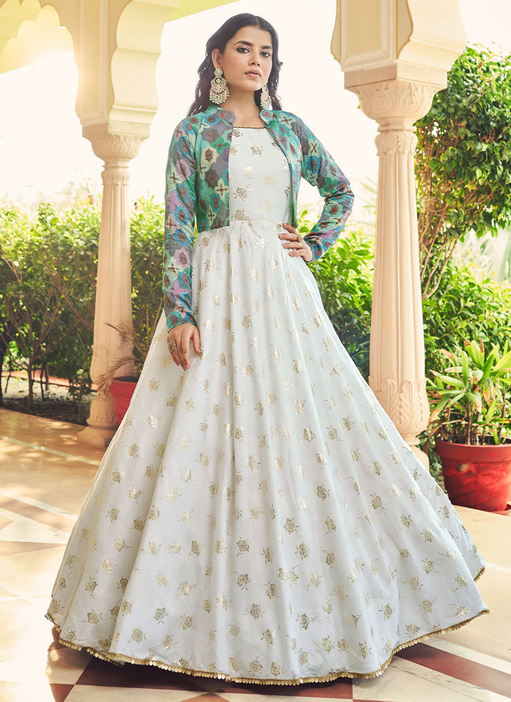 White Embroidered Party Wear Gown