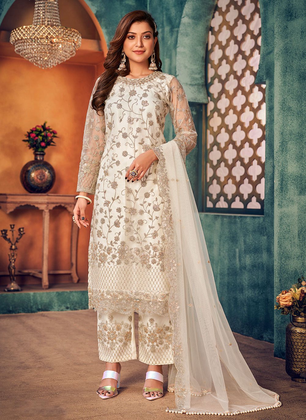 Embroidered Festival Salwar Suit In Off White